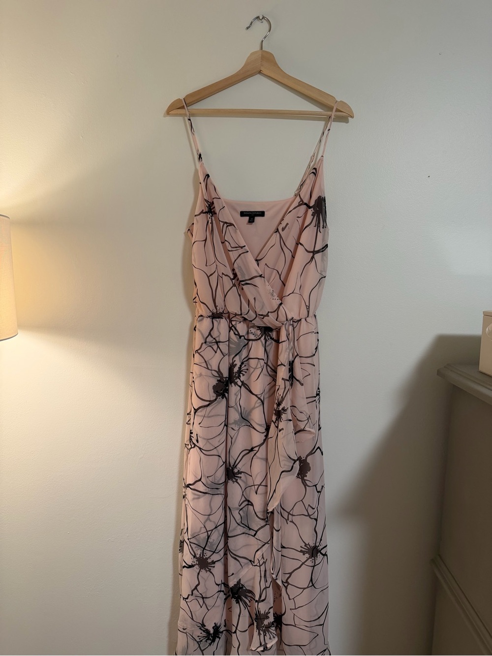 Banana Republic Blush Pink Black Floral Wrap Maxi Dress